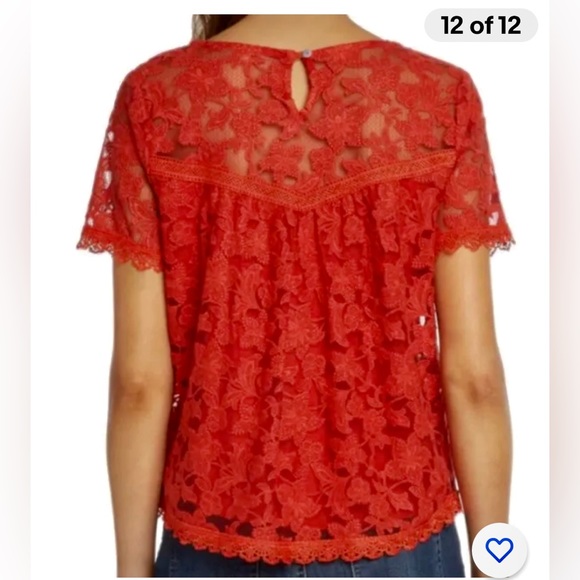 Willow and Clay Women’s Red Lace Intricate Floral S/S Lined Top-Sz XS-Quick - Picture 2 of 15